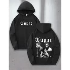 Blusa Casaco Moletom Frio Canguru Bolso Capuz Streetwear Casual Masculino Unissex Estampa Tupac Shakur Lenda Rap Hip Hop