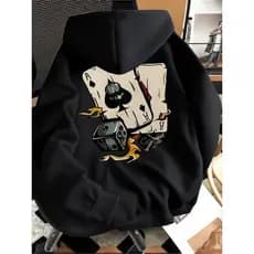 Blusa Casaco Moletom Frio Canguru Bolso Capuz Streetwear Casual Masculino Unissex Estampa Cartas Dado Fogo Hot Az Espada