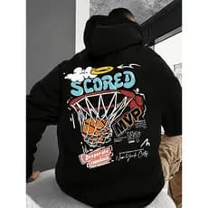 Blusa Casaco Moletom Frio Canguru Bolso Capuz Streetwear Casual Masculino Unissex Estampa Scored basquete MVP bola Cesta