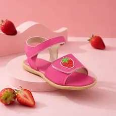 Sandália Infantil Menina Papete com Enfeite de Morango Confortável Casual Blogueirinha Moda