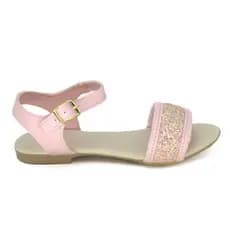 Sandália Rasteira Infantil Menina Tira de Brilho Glitter Confortável Fivela Rosa Papete Festa Moda