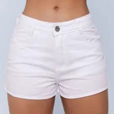 Short Jeans Feminino Branco Premium Básico Cintura Alta Sem Elastano Laicra Moda