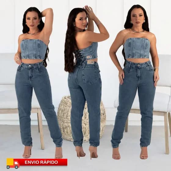 Calça Jeans Mom Feminina Cintura Cós Alto Modeladora 100% Algodão Sem Elastano Laicra Levanta Bumbum