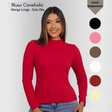Blusa Feminina Canelada Gola Alta Manga Longa Comprida Cacharrel Segunda Pele Básica Moda Outuno Inverno