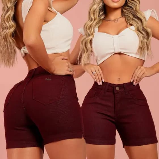 short feminino meia coxa jeans colorido versátil preto e branco cós alto com LAYCRA versátil empina bumbum