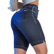 Bermuda Ciclista Pedal Jump Feminina Jeans casual versátil Cintura cós alto empina bumbum