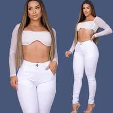 Calça Jeans feminina social Colorida Preta Cintura cós alto Alfaiataria Laycra