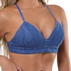 Cropped Top Jeans Lycra Regulavel Ajustavel Feminina Casual Tecido leve Dia Dia Cropped jeans