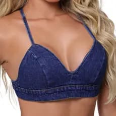 Cropped Top Jeans Lycra Regulavel Ajustavel Feminino Tecido Respiravel top jeans