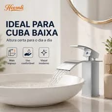 Torneira Banheiro Inox Cascata Quadrada com Misturador e Arejador Preta Heemli