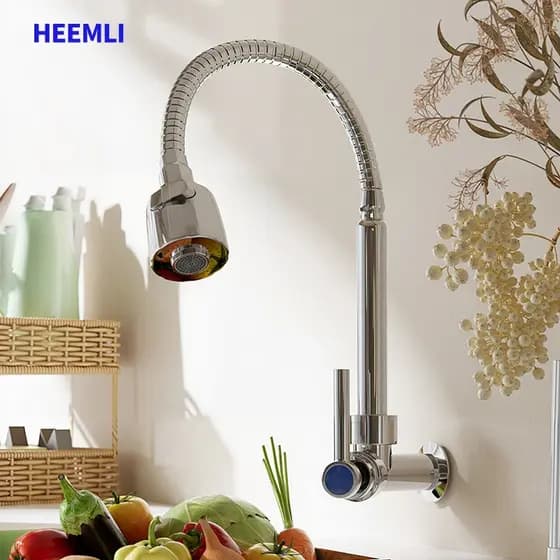 Heemli Torneira Cozinha Gourmet para Parede e Bancada de Cozinha para Pia de Cozinha em Cromado Metal+ABS