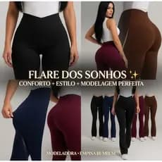 kit 2 Calça Flare Legging leg boca de sino bailarina Empina Bumbum Zero Transparência