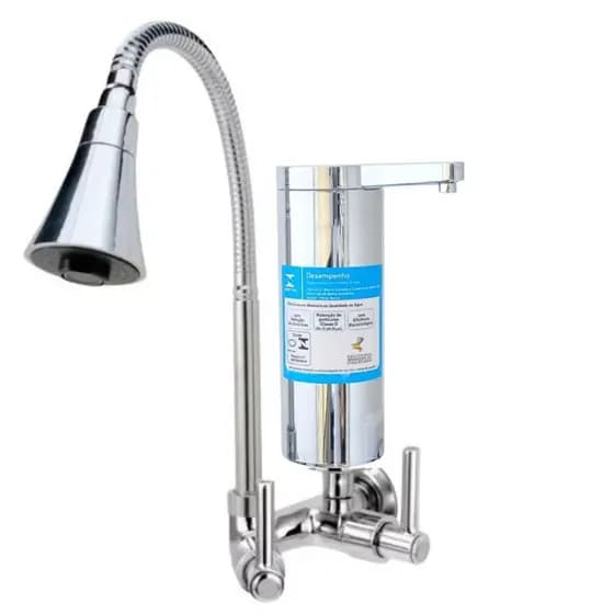 2161 Torneira Gourmet Bica Móvel Parede Cozinha Cromada Com Filtro Pró Saúde e Tubo Flexível