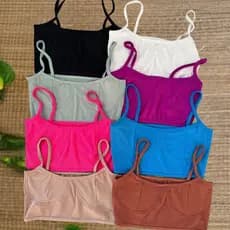 Cropped blogueira poliamida sem bojo meia taça top moda verão alça fina