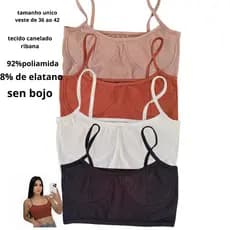 Kit 2 Cropped Blogueira Canalado Ribana Poliamida Sem Bojo Meia Taça Top Feminino