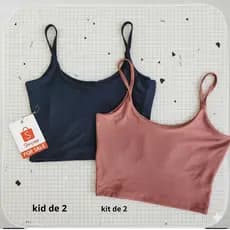 Kit 2 Cropped Feminino Regata em Suplex de Alta Qualidade – Alcinha fina, Forro Duplo, Tamanho Único