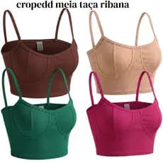 Cropped Blogueira top alça fina Feminino em Poliamida Sem Bojo Meia Taça Top  Moda Verão