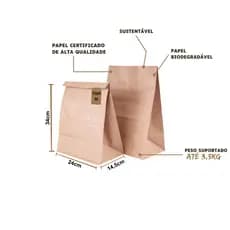 Kit Saco De Papel Tamanho M 24x34x14,5 Cm Kraft Lisa Na Cor Pardo - Para Delivery Food Presente Entrega