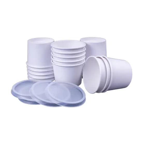 Pote de papel Com Tampa 240 ml 25 un. branco liso biodegradável Festa Escritório Eventos Restaurante Bares Cafeterias