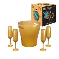 Kit  Balde Cooler 7l com 4 Taças de Espumante 160ml Dourado Celebration