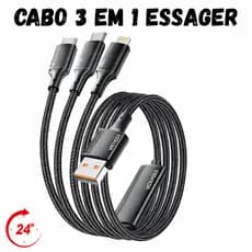 CABO DE CARREGAMENTO RÁPIDO REFORÇADO 3 EM 1 ESSAGER 100W