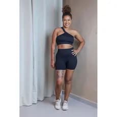 Conjunto Fitness Feminino Top + Short Canelado Poliamida Grossa Cotton Bojo Removivel  Yoga Esporte