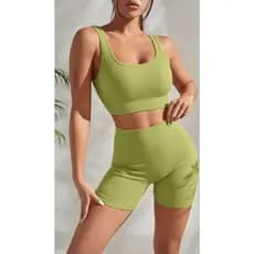Conjunto de Academia Feminino Fitness top short Cintura alta Zero Transparência Canelado Poliamida