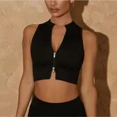 Conjunto Feminino Fitness Top Canelado 3D Ziper Sem Bojo  + Short Canelado 3D Sem Empina Compressão