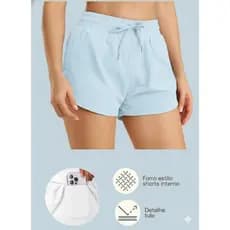 Shortinho Short Duplo Tactel Fitness Feminino Cadarço Roliço Forro Macio Poliamida