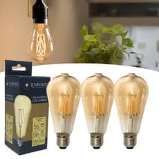 Kit 3 Lâmpadas Filamento Led Âmbar Bivolt 4W 2200K Retrô Vintage Luz Amarela - LUMINARTE