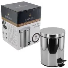 Lixeira Inox 5 Litros Redonda C/Pedal, Alça e Cesto de Lixo Removível Banheiro Cozinha Multiuso -VRS