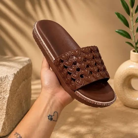 Sandalia Slide Brilhante Casual Leve Macia Confortavel