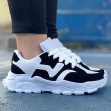 Tenis Feminino New Skate Cadarço Grosso Premium Preto Branco Blogueirinha Lançamento