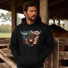 Moletom Canguru Country Texas Rodeio Touro Casaco Frio Agro Estilo Americano Com Capuz Unissex Premium