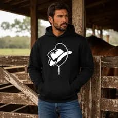 Moletom Canguru Country Texas Rodeio Touro Casaco Frio Agro Estilo Americano Com Capuz Unissex  Chapéu Religioso Terço