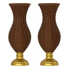 2 Vaso Junco Base Dourada 45cm Avelã Envelhecido