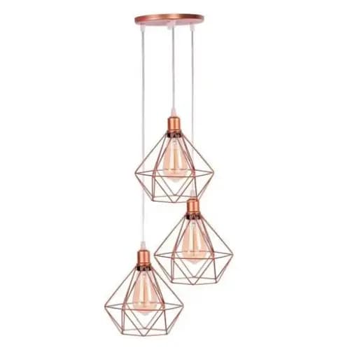 Pendente Luminária Diamante Triplo Rose Goid
