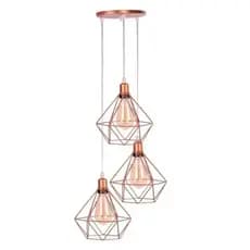 Pendente Luminária Diamante Triplo Rose Goid