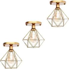 Lustre De Teto Industrial Luminária Plafon Retrô Aramado Diamante Sobrepor Kit 03