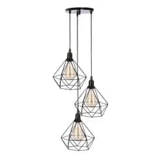 Lustre Luminária pendente Diamante Triplo preto