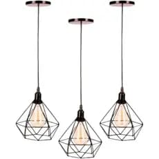 kit 3 pendentes Diamantes Aramado preto cabo regulâvel