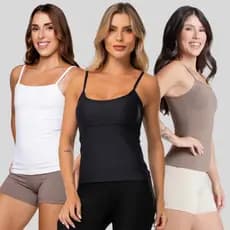 3 Regatinhas Fitness Casual Alça Fina Slim Poliamida Cores em Alta Kit Feminino Academia Verão