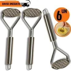 Kit 6/ 4 ou 2 Amassador de Batatas Espremedor Frutas Legumes Purê Aço Inox Multiuso Gourmet Buffet