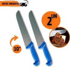 2 Facas Profissional 10" Desossar Corte Afiado Aço Inox Açougue Premium Chef Churrasco