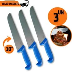 3 Faca Profissional 10" Desossar Corte Afiado Aço Inox Açougue Premium Chef Churrasco