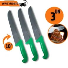 Jogo 3 Faca Profissional 10" Desossar Corte Afiado Aço Inox Açougue Premium Chef Churrasco