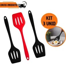 Kit 3 Espatula Vazada de Silicone Jogo Conjunto Multiuso Utensílios para Casa Cozinha Restaurante
