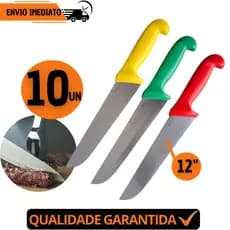 Jogo 10 Faca Profissional 12"Aço Inox Açougue Chef Desossar Corte Afiado Premium Churrasco