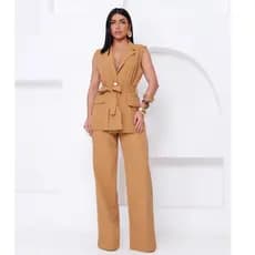 Oito W Modas conjuntos colete e calca  colete e calca com botao ,colete amarrado Tecido alfariataria