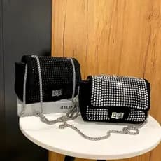 Bolsa Feminina Transversal Clutch Strass Brilho Balada De Corrente Chic Festas Casamentos